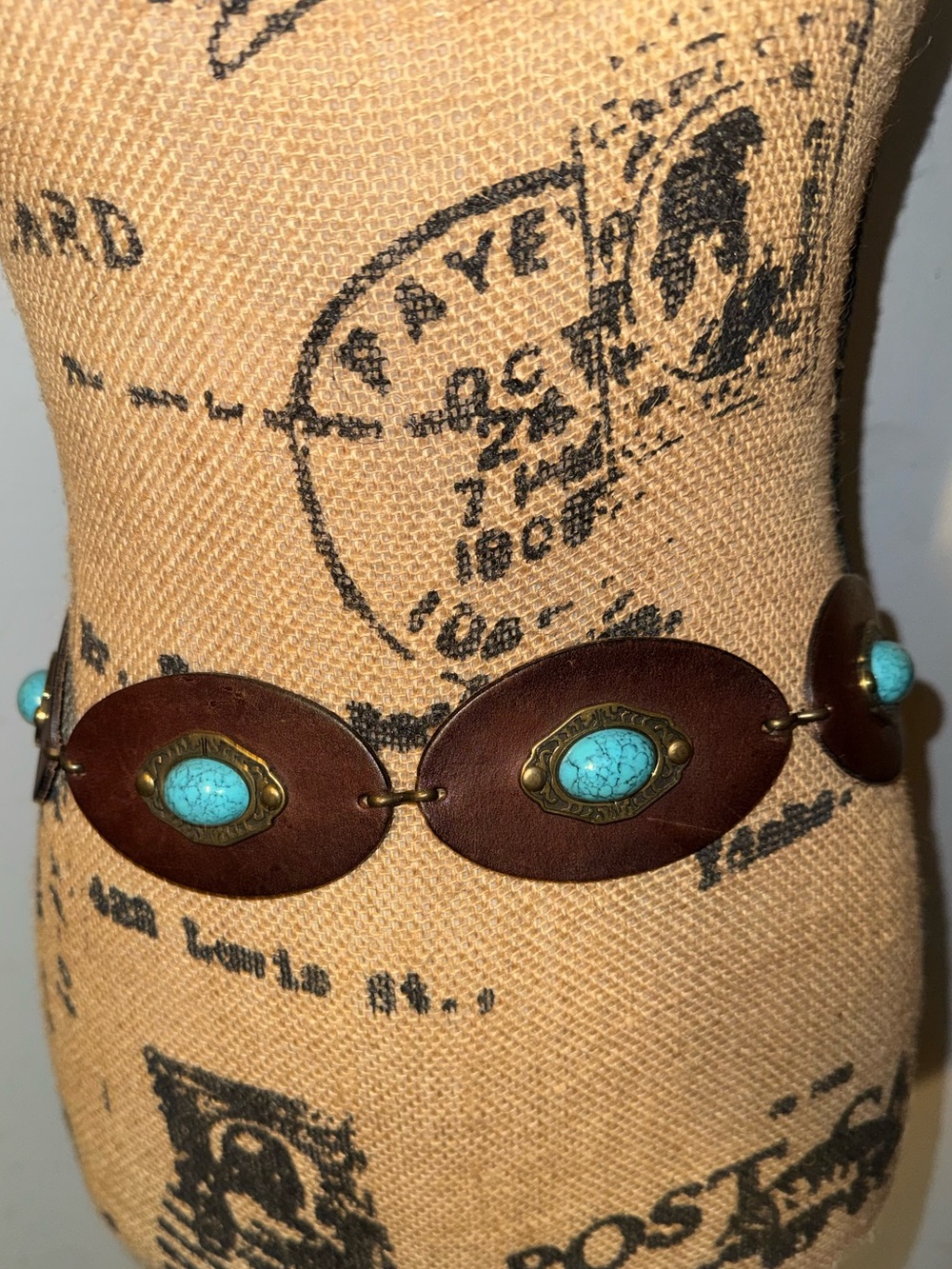 Brown Leather Link Belt with Turquoise Accents lakeshore